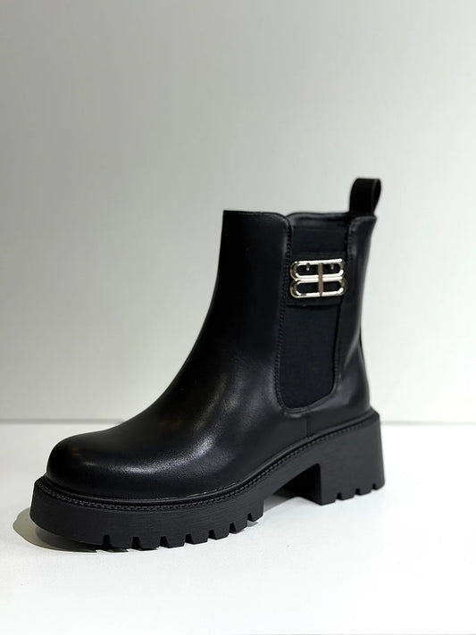 bottines noires en simili cuir à semelle épaisse